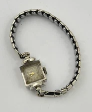 Vintage Bulova Womens Watch 14K White Gold Works Great Convex Glass