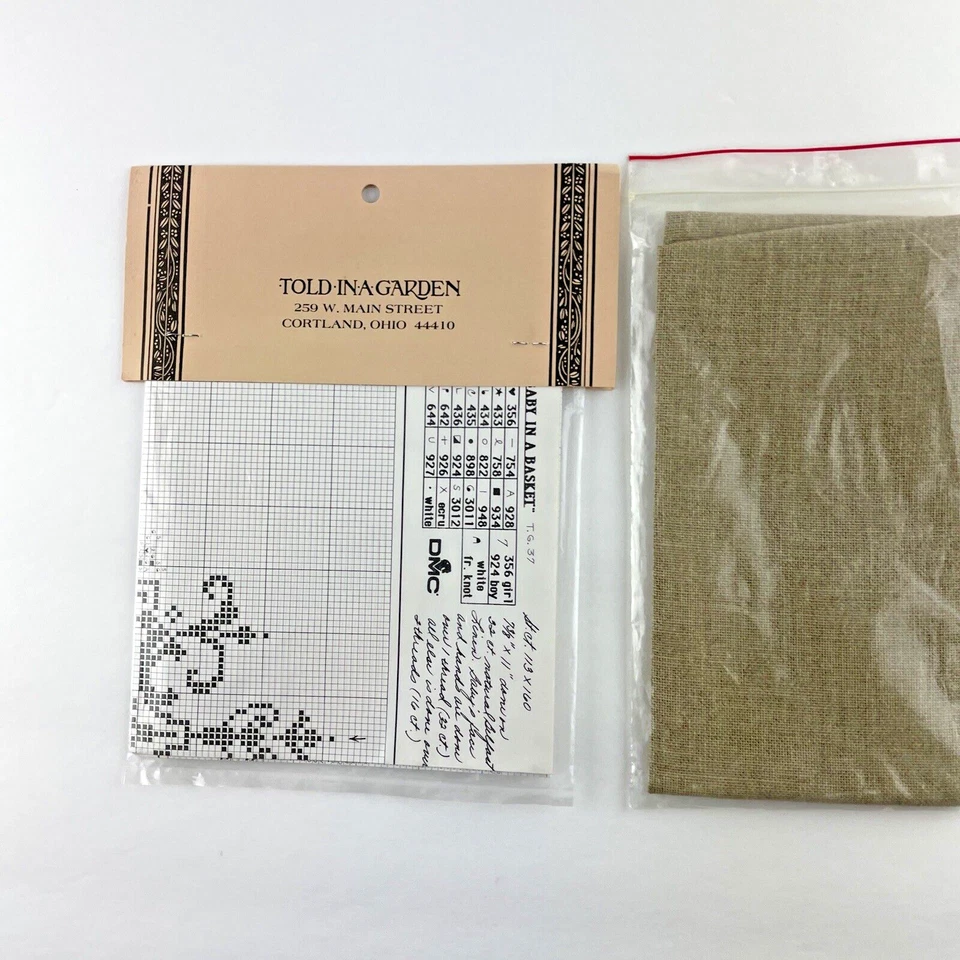 Told In a Garden Cross Stitch Pattern Baby in a Basket + Belfast Linen Canvas - Image 3 of 4