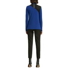 DKNY Women Size XS Blue Combo Color Block Long Sleeve Mid Zip Up Stretch Top NEW