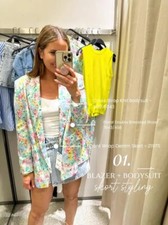ZARA NEW WOMAN FLORAL PRINT DOUBLE BREASTED BLAZER MULTICOLOR Sz M 7643/498