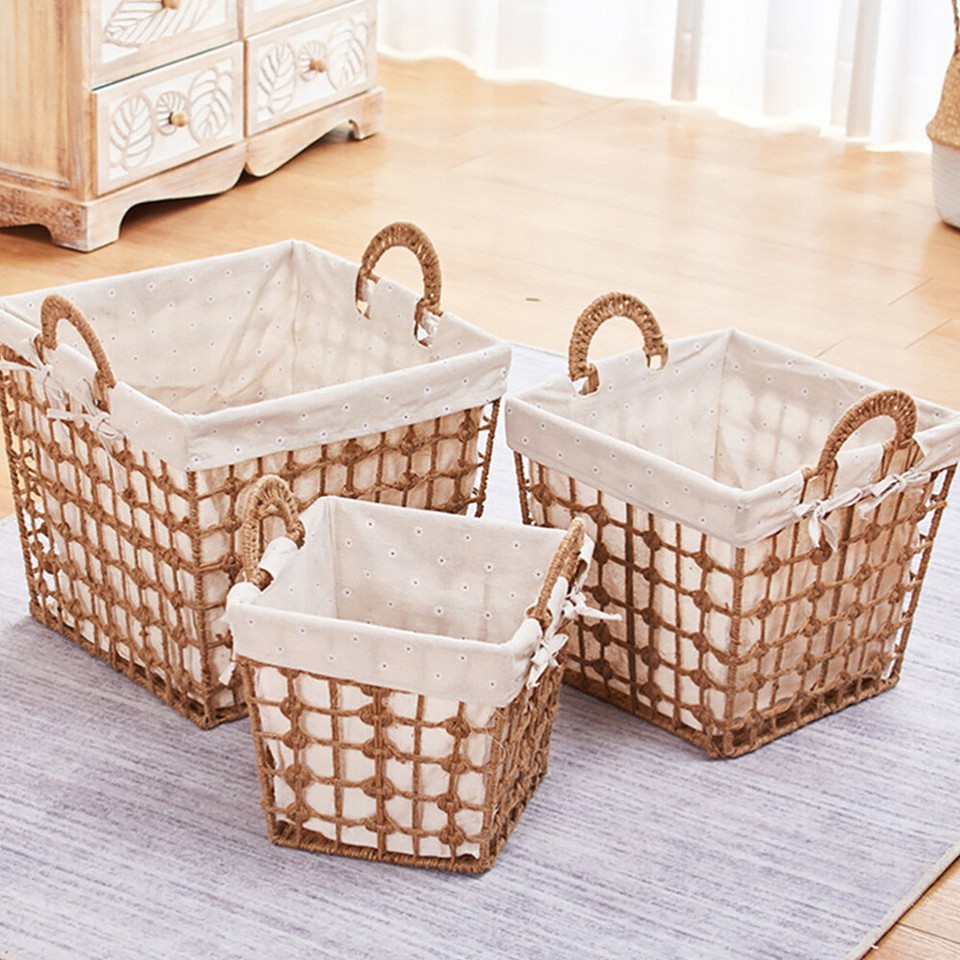 Woven Laundry Basket Hyacinth Bin Clothes Bins Storage for Closet