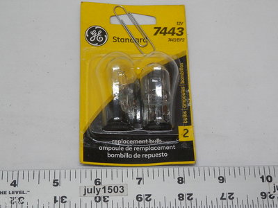 (2) New GE 7443 Miniature Lamp Bulb 25w/5w Wedge Base 12 volt T7 12v 