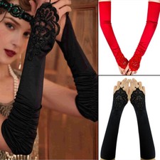 Elegant Women Long Wedding Lace Satin Bride Gloves Fingerless Party Bridal Dress