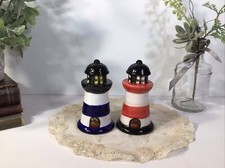 Vintage Lighthouse Salt Pepper Shakers Set Ceramic Nautical 4.5