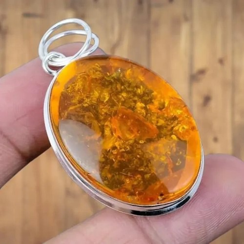 Colgante de plata ámbar báltico, colgante de plata de ley 925, ámbar diseñador antiguo