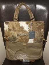 Nwt Pulicati Handbag Leather Calf Hair Fango Spot Mucca-gold Hardware-italy