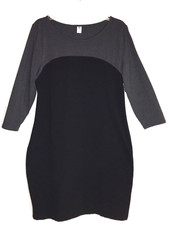 Old Navy Gray & Black Stretch Cotton Polyester Blend 3/4 Sleeve Dress Large EC!