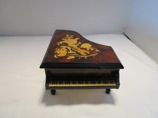 Italy marquetry inlaid Burl Piano Reuge Music Box Fur Elise Violin  Flowers 8"W
