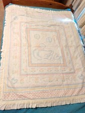 BABY Balloon And Duck Vtg 90s Baby Blanket Handmade Comforter With Ruffles Lace