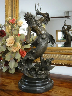 Bronze Statue Poseidon Marmor Neptun Luxus Skulptur Antik Figur Meeresgott Edel - Bild 1 von 4
