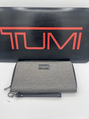 Tumi Alpha Belden Passport Wallet Travel Grey/Black Coated Canvas Zip  Around