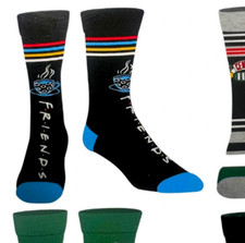 FRIENDS TV SHOW PAIR CREW CUT SOCKS Men's 6-12 Poly/Spandex 1 COFFEE The Rev's