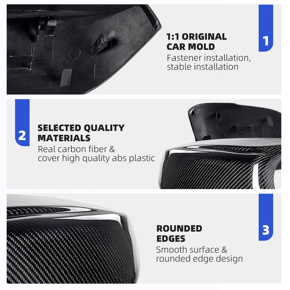 FOR INFINITI Q50 2014-2018 M STYLE REAL CARBON FIBER REAR SIDE MIRROR COVER CAP - Image 4 of 4