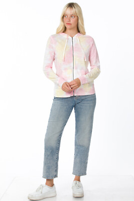 Women's Lightweight Slub-Knit Full Zip Tie Dye Hoodie