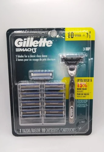 Gillette Mach3 Men's Razor Metal Handle with 10 Refill Cartridges