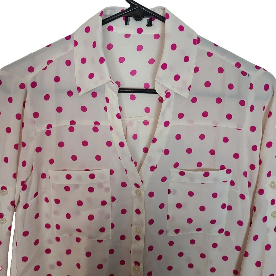 Blusa Camisa Express Para Mujer Rosa Marfil Lunares Mangas con Pestaña Enrollable Portofino Foto 3 de 4