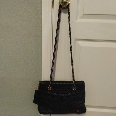 Bally Quilted Black Leather Gold Chain Strap Tassle Tote Purse