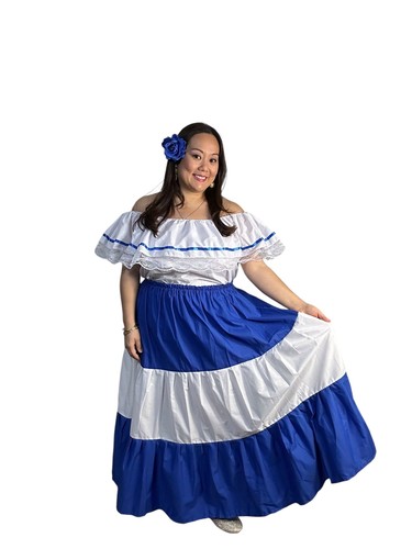 El Salvador Traditional Casual Dress Blue and White with Ribbon adult female