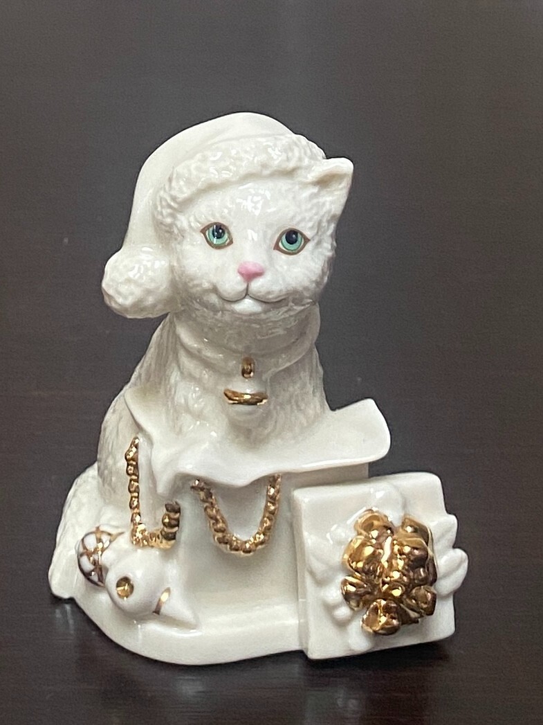 Lenox Blue Eyes Cat with Gift Box Small Figurine Gold Accent