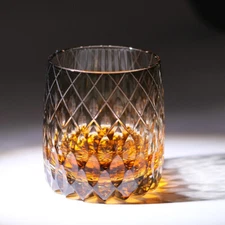 360ml Rock Glass Hand Carved Whiskey Glasses Lead Free Crystal Glass Amber