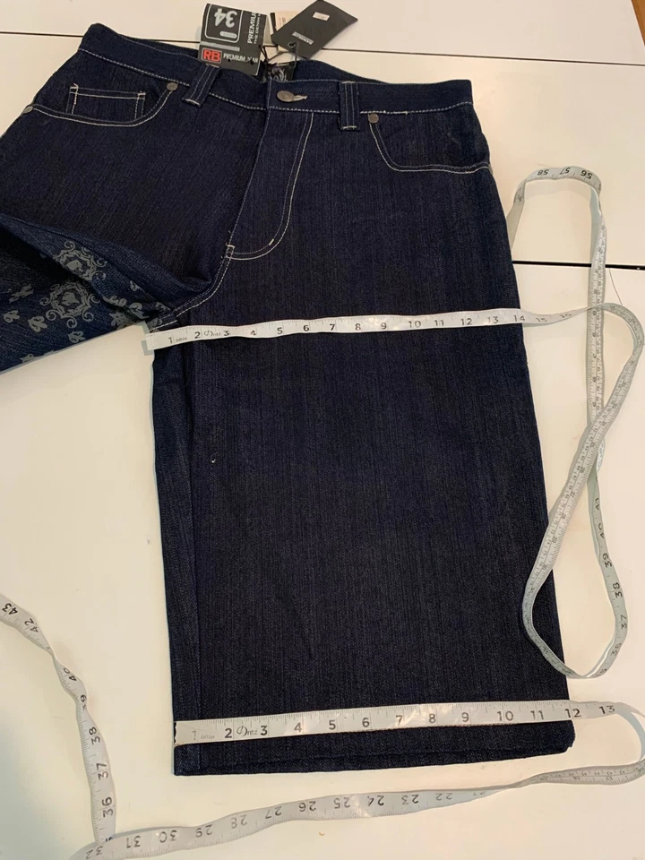 Vintage Raw Blue Jean Shorts 34 Dark Wash Y2K HipHop Baggy Denim Grunge Cyber - Image 4 of 4