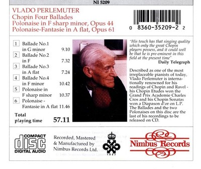 Chopin: Ballades & Polonaises / Vlado Perlemuter (CD, 1992, Nimbus