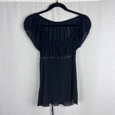 Y2K Milkmaid Top Juniors XL Black Babydoll Whimsigoth Mesh Sheer Romantic Fairy