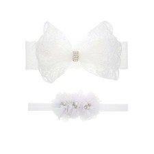 2 Pack Baptism White Newborn Bowknot Headbands Baby Christening Bows Circle