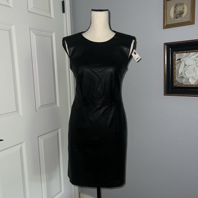 New Esprit Vegan Leather Sz 4 Black Sleeveless Short Dress NWT Pockets Back Zip
