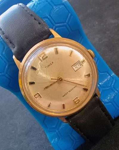 Vintage 1969 (70A) Timex Marlin Date Mechanic Men's Watch Goldtone - Working