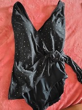 Longitude 1 Piece Black with Gold Dots Bathing Suit Size 10