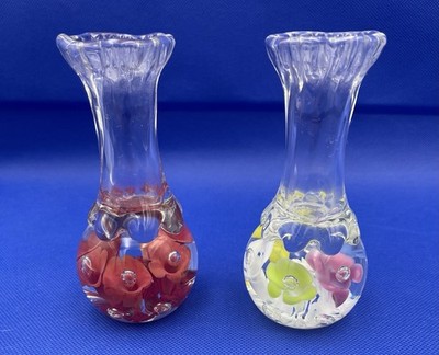 Joe Rice '95 Pair of Beautiful Bud Vases With Controlled Bubbles, Multi-Color