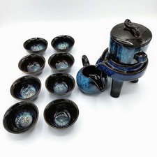 Blue Ceramic Traditional Chinese Teapot/Infuser With Eight Cups