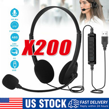 USB Headset Headphone Microphone Noise Cancelling For PC Computer Call Chat LOT