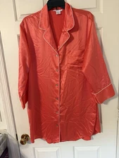 Natori Private Luxuries Medium Orange Satin Silky Night Sleep Shirt