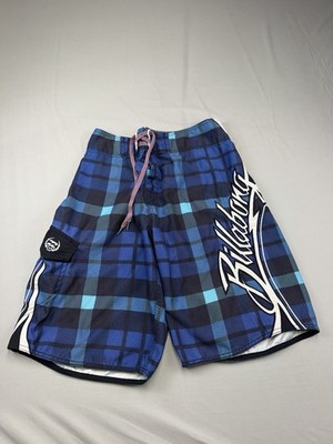Billabong Board Shorts 32 Surf Mark Occy Y2K Plaid Blue Cargo Swim Trunks 00s