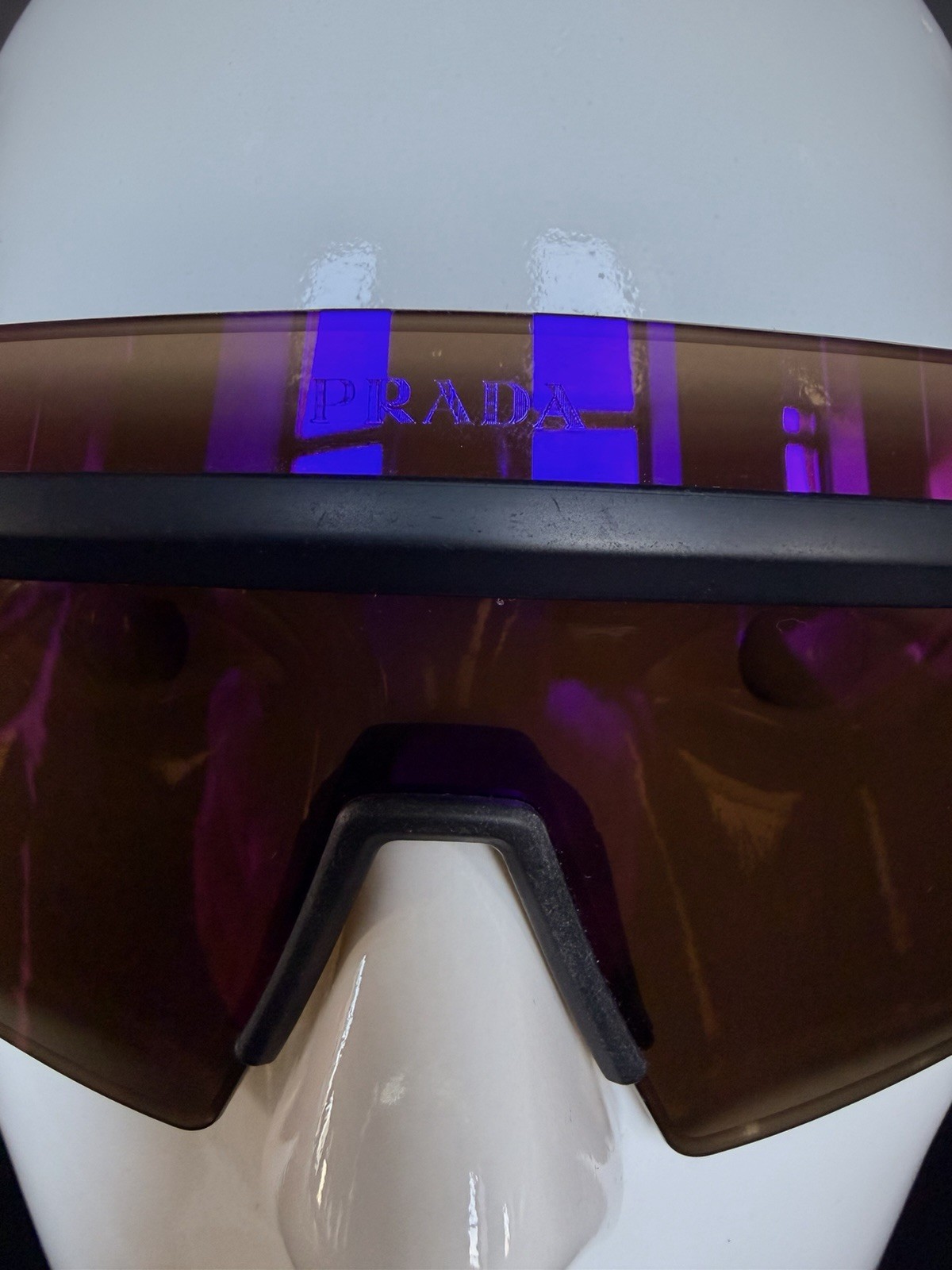 Prada SPS 01Y Shield Black Plastic Men's Sunglasses Purple Mirrored Lens 130mm thumbnail 2