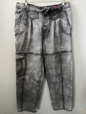 Vintage Weekends Adventure Jeans Mens 34 Acid Wash Cargo Grey Tapered 90s