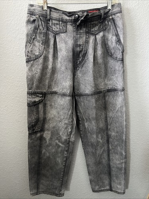 #ad Vintage Weekends Adventure Jeans Mens 34 Acid Wash Cargo Grey Tapered 90s $37.00