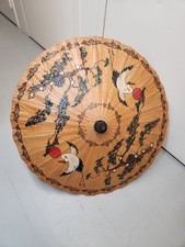 Vintage Oriental Bamboo Paper Parasol Umbrella Hand Painted Birds  Flowers