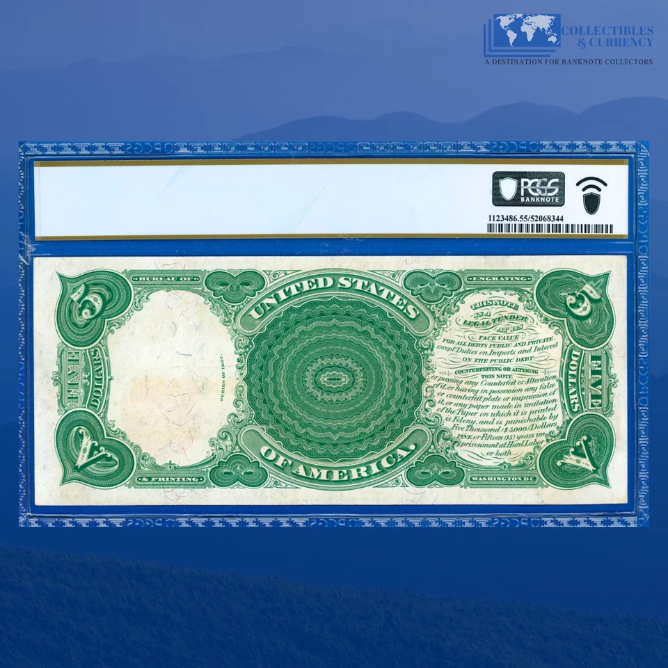 Fr.91 1907 $5 "WOODCHOPPER" Legal Tender Note PCLIC ERROR, PCGS AU 55 #09106 - Image 2 of 3