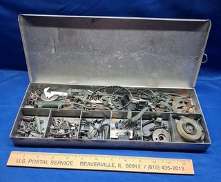 Vintage Typewriter Parts Lot W/ Aluminum Storage Box Olivetti Ribbon Parts