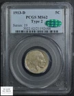 1913 D Type 2 Buffalo Nickel 5C PCGS MS 62 CAC