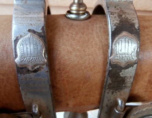 Old Antique McChesney Rough Stock Rodeo Rowels Shield Pattern Horse Spurs