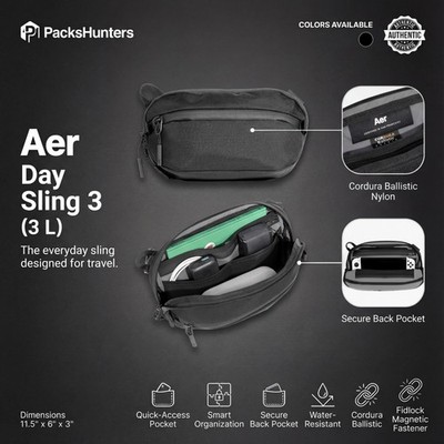 Aer Day Sling 3 Black Crossbody Bag Travel Sling Pack 3L 1680D Cordura | BNWT