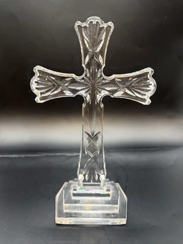 Waterford Crystal Standing Cross 8" Tall Vintage Glass Display Made In Ireland