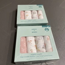 Aden Anais Large Swaddle Receiving Baby Blankets Organic Earthly 47x47 - LOT/2