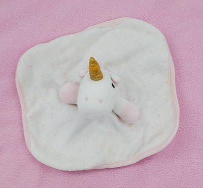 Cloud Island Unicorn Lovey Terry Cloth White Pink Polka Dot Security Blanket B77