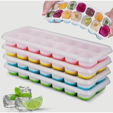 4pcs Silicone Ice Cube Trays with Non-Spill Lids  Easy to Remove Ice Cube