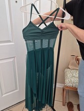 Weissman Brand dark green sheer panel dance costume. Small Adult.